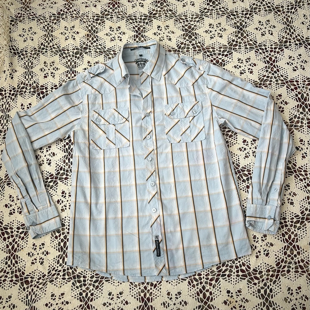Vintage Southpole Light Blue Plaid Button-Down Shirt